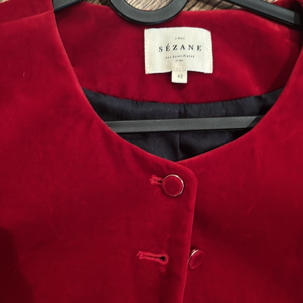 Sezane Red Marlys Button-Front Jacket - Picture 7 of 13
